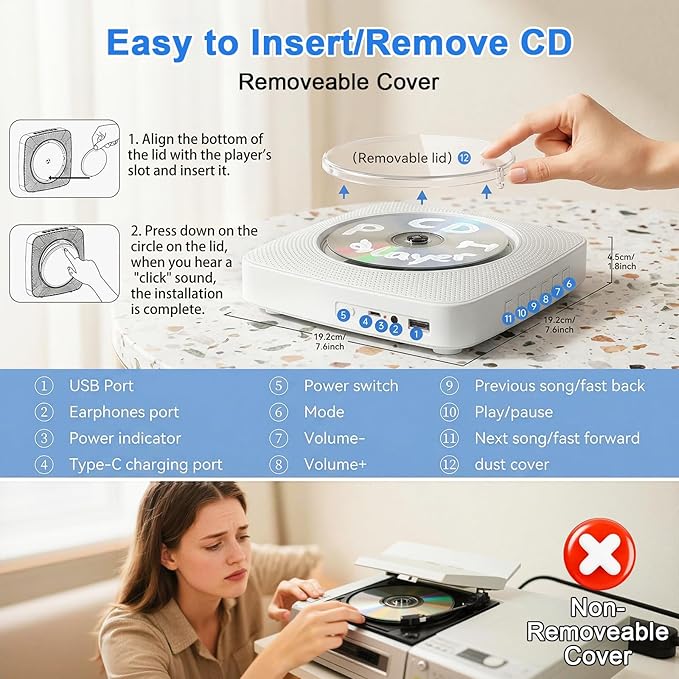 Gueray CD Player Portable Bluetooth: Mini CD Player - Image 7