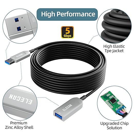 Elecan Active Optical USB 3.0 Extension Cable 75 FT Fiber Optic Type A Male to - Image 2