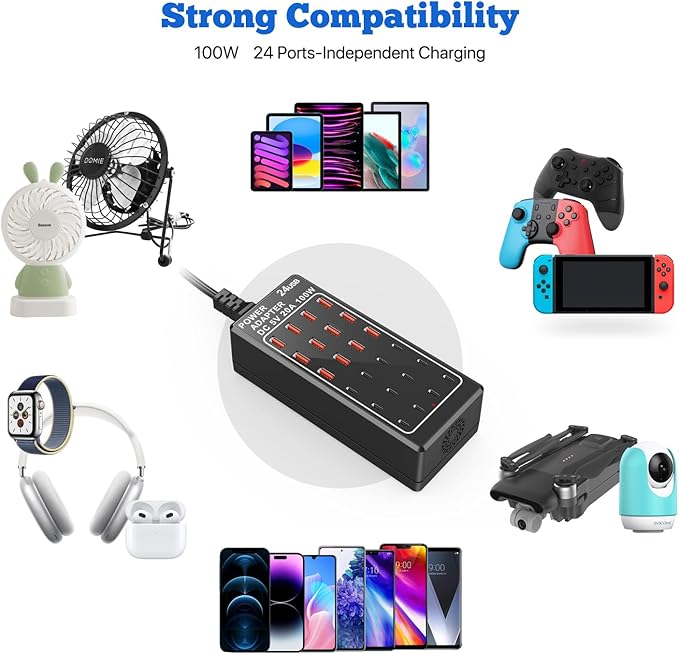USB Charging Station Block, USB C Charger Station 24-Port 100W, USB A Charger - Image 2