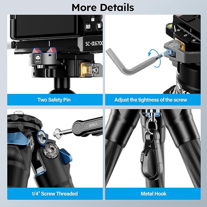 SIRUI Carbon Fiber Camera Tripod, 50.7" Professional Heavy Duty Tripod - Image 5