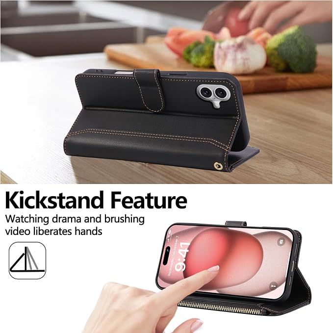 Compatible with iPhone 16 Wallet Phone Case-PU Leather Magnetic Flip Cover with - Image 3