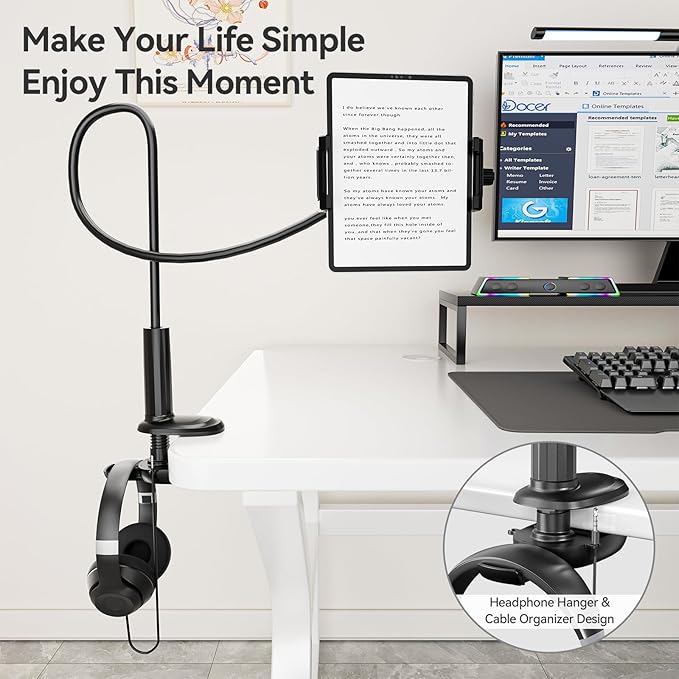 KDD Gooseneck Tablet Stand, 360° Adjustable Phone & iPad Holder - Image 2