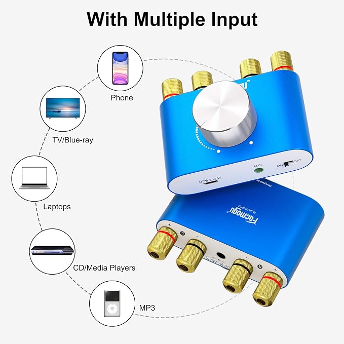 Facmogu F900S 160W Mini Bluetooth 5.0 Power Amplifier, 2 Channel 80Wx2 Stereo - Image 6