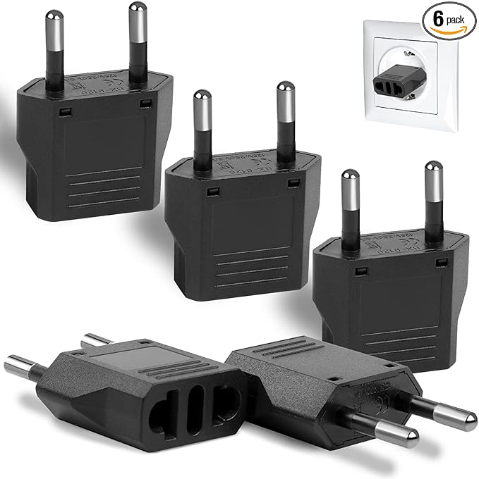6 Pack US to Europe Plug Adapter, Type C European Travel Adapter, Outlet Wall by Romeda