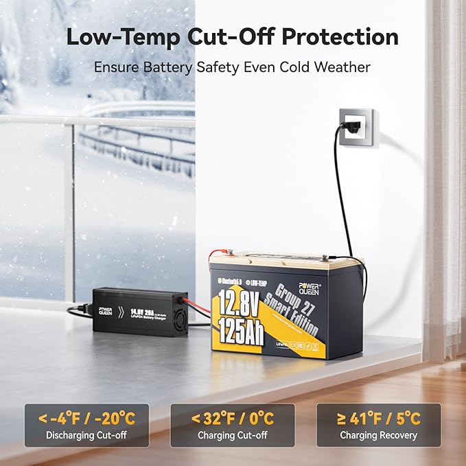 Power Queen 12V 125Ah Group 27 Bluetooth LiFePO4 Battery, 1600Wh Energy Lithium - Image 6