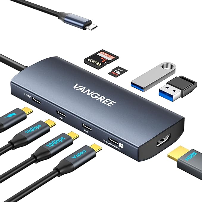 USB C Video Output Hub, 3 USB-C & 2 USB-A 3.2 10Gbps Ports, 4K@60Hz HDMI by VANGREE