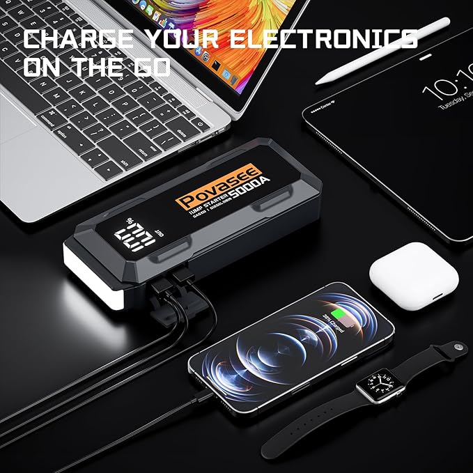 Povasee Car Battery Jump Starter 5000A Jump Box Portable Car Jump Starter - Image 3