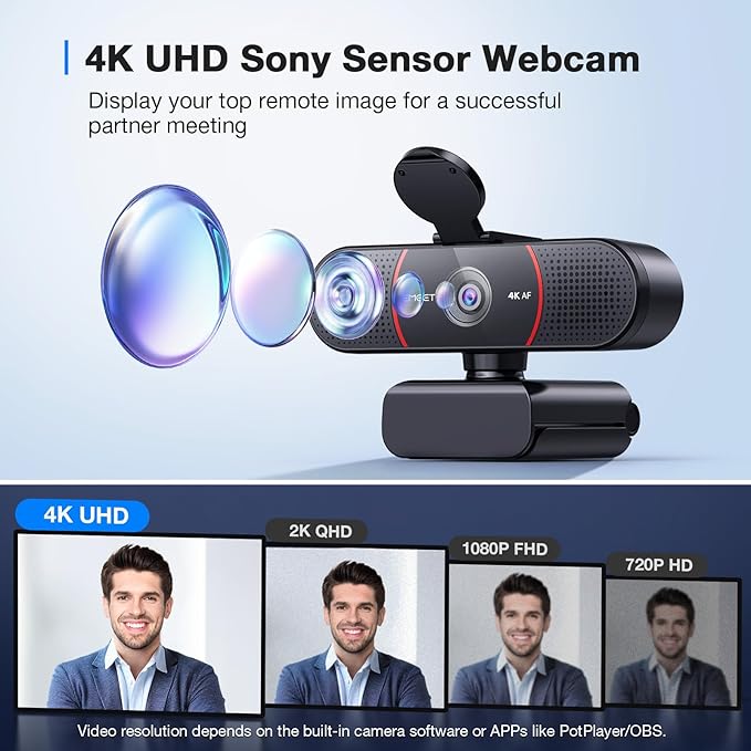 EMEET C960 4K Webcam with Tripod, 4K UHD Sony Sensor, 3 Adjustable Height Mini - Image 4
