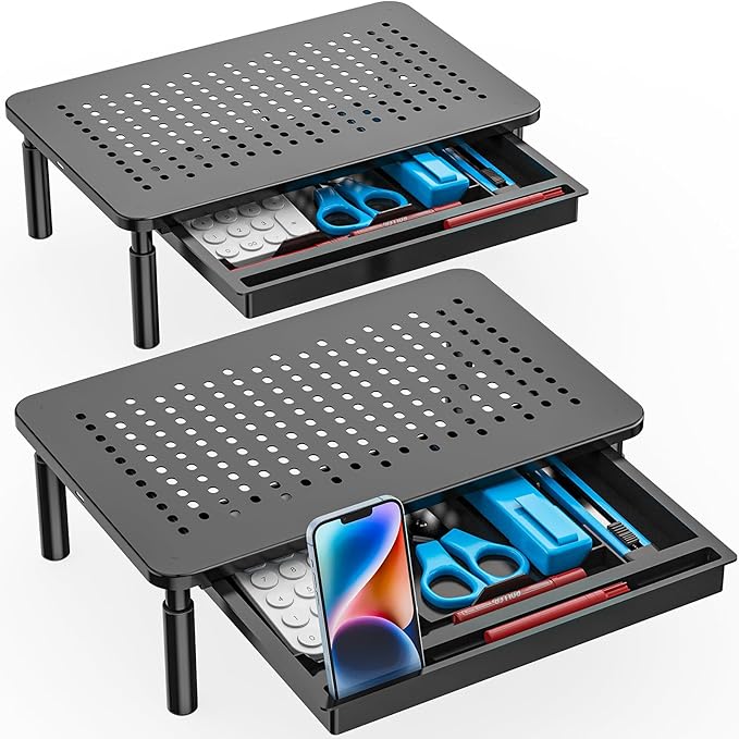 WALI Dual Monitor Stand with Storage, Desk Monitor Riser 3 Height Adjustable by WALI