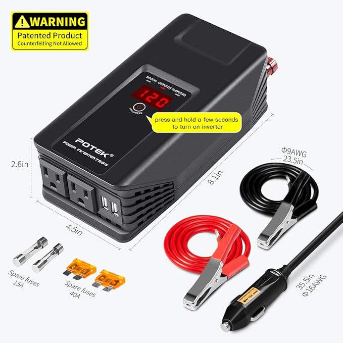 POTEK 750W Power Inverter 12V DC to 110V AC Car Adapter - Image 2