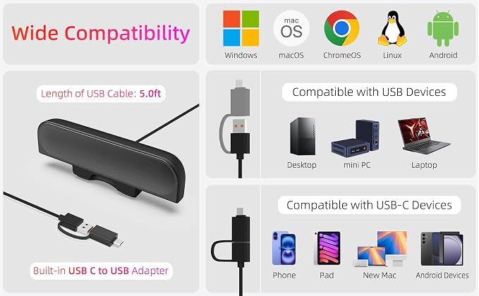 Computer Speakers for Desktop PC, Monitor Speakers, USB Plug-in, External - Image 5