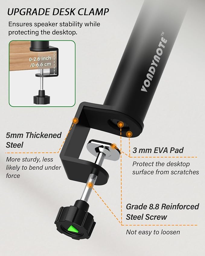 Set of 2 Dual Side Clamping Studio Monitor Stands Desktop Clamp Speaker Stands - Image 6