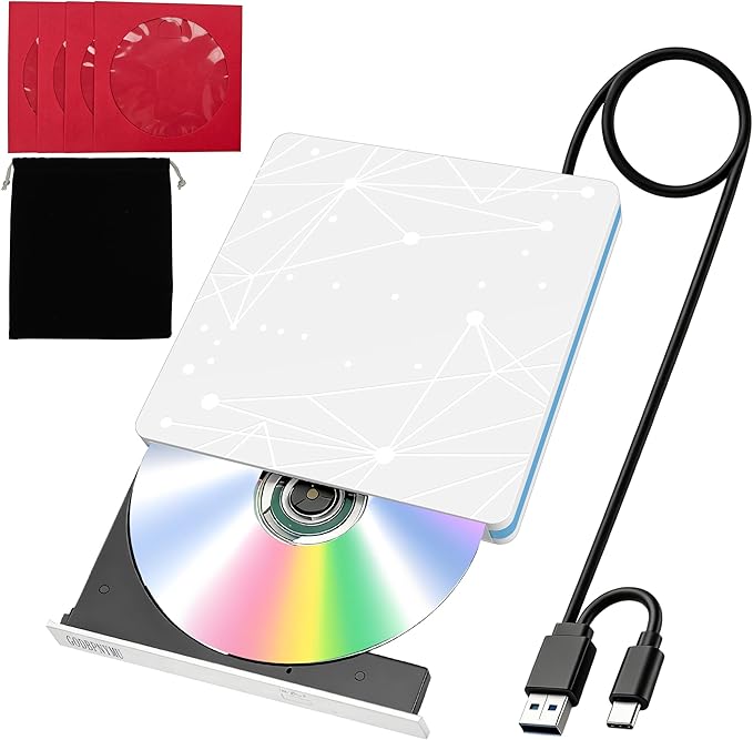 External CD/DVD Drive for Laptop, USB CD Drive, USB C Plug and Play Optical by GODBPMYNU