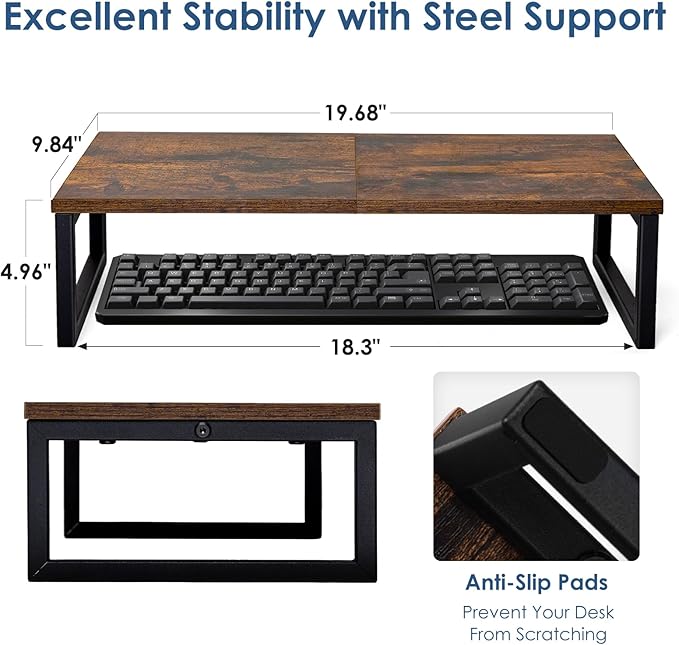 ARCOBIS 20 Inch Monitor Riser, Wood & Metal Computer Monitor Stand Riser - Image 3