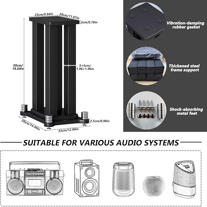 A Pair of Speaker Stands, Bookshelf Speaker Stand Steel Frame Support - Image 2