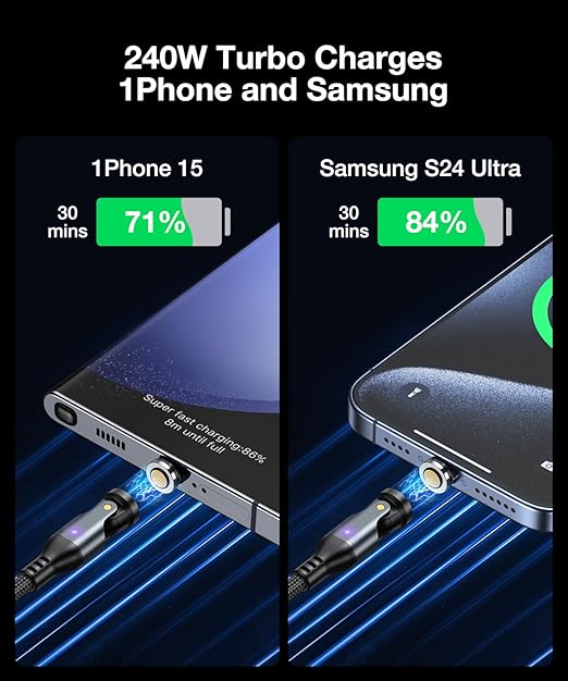A.S Gen3 USBC Magnetic Charging Cable 240W, 9Pin USB C to USB C Magnet Charger - Image 5