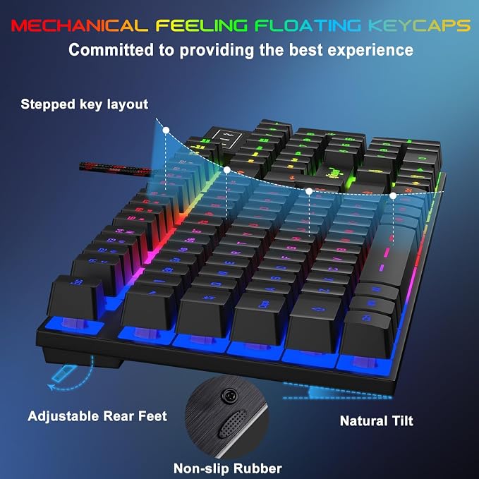 BlueFinger RGB Gaming Keyboard and Backlit Mouse and Headset Combo, USB Wired - Image 3