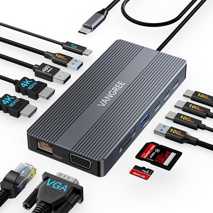 USB C Docking Station, 14 in 1 USB C Hub Multiport Adapter, Triple Display 3 by VANGREE