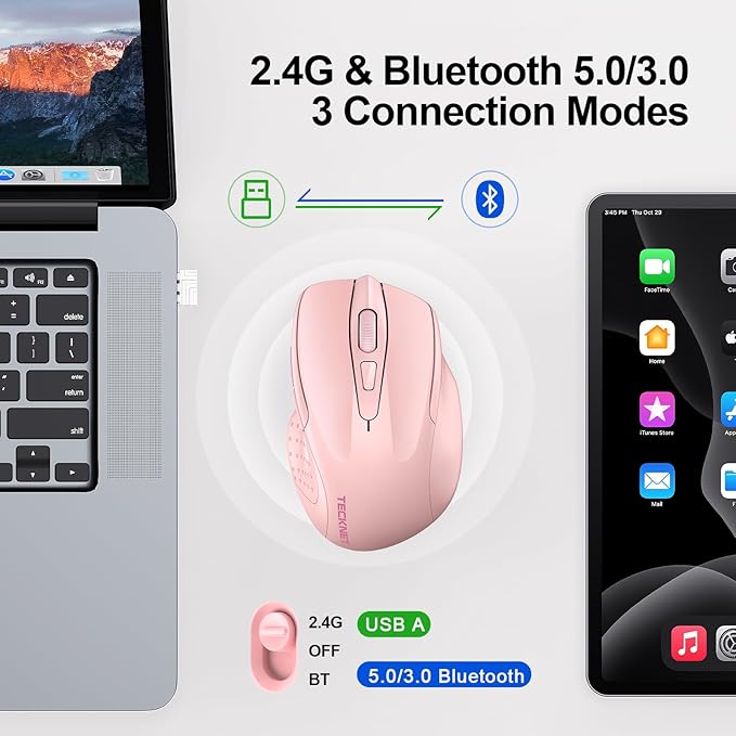 TECKNET Wireless Mouse Rechargeable 4800 DPI Silent USB A & Bluetooth Mouse 6 - Image 2