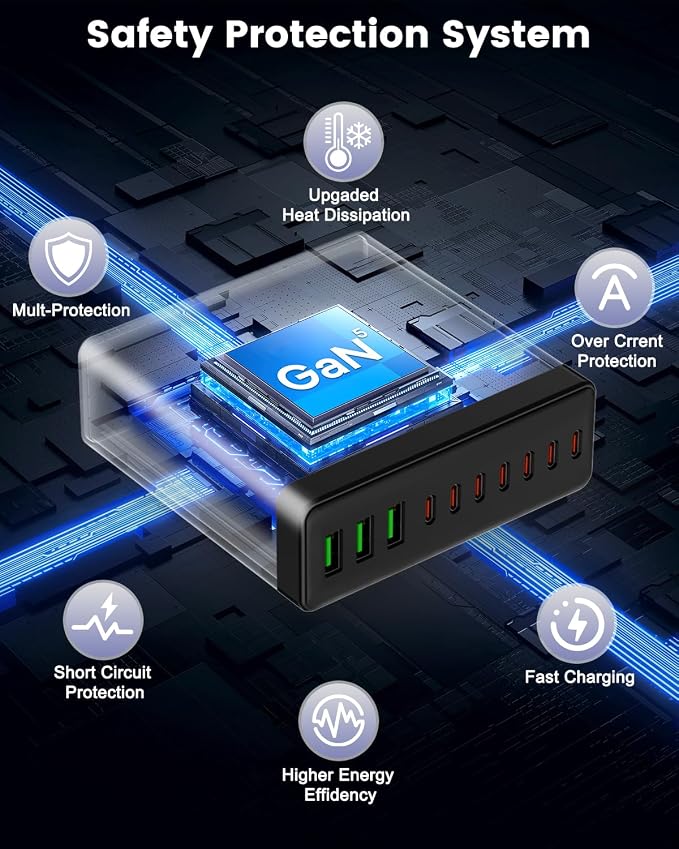 USB C Charger Block, 780W 10 Port Charging Station USB Charger Block Double - Image 4