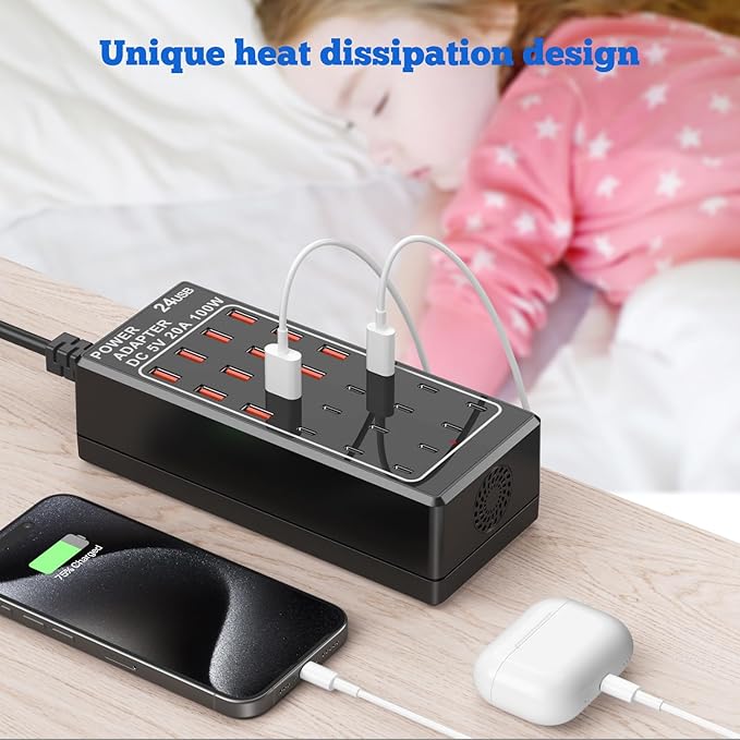 USB Charging Station Block, USB C Charger Station 24-Port 100W, USB A Charger - Image 5
