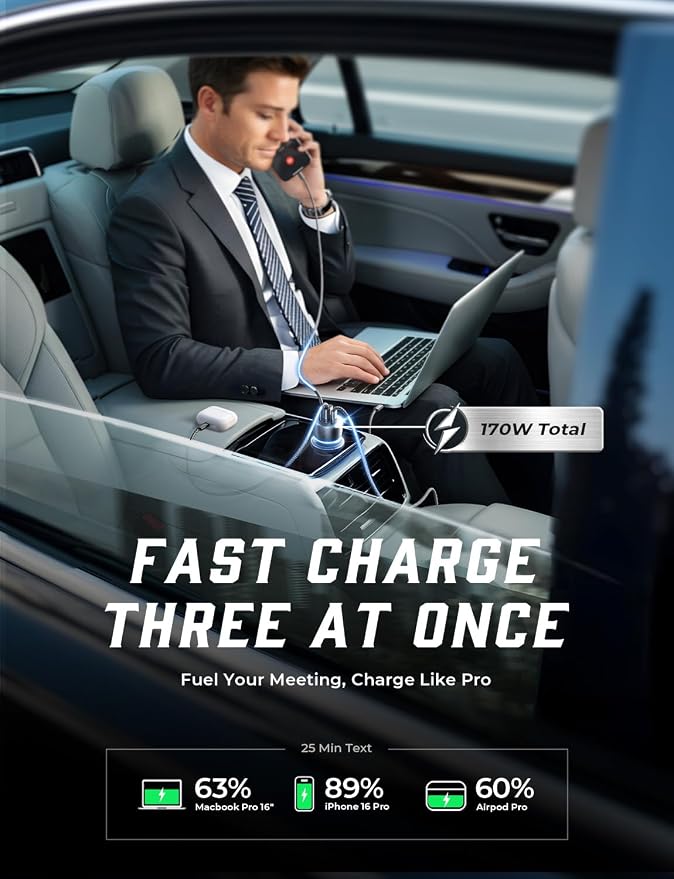 LISEN 170W Car Charger USB C Fast Charging - Image 5