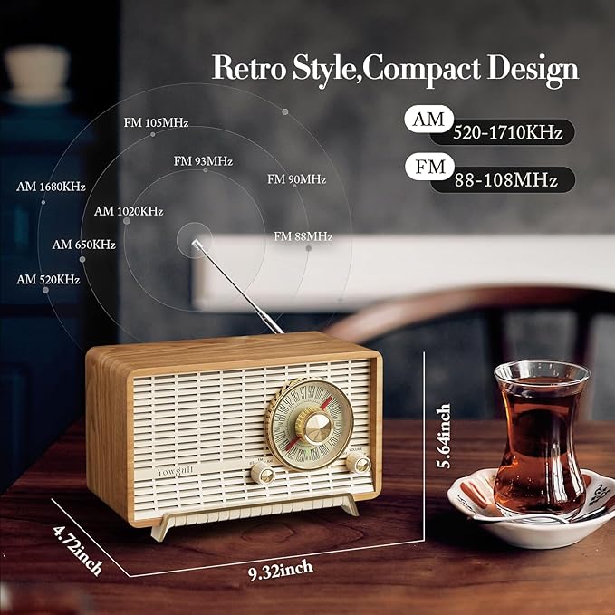 YOWGULF AM FM Radio Classic Retro Wood Table Radio Bluetooth Speakers Radios - Image 6