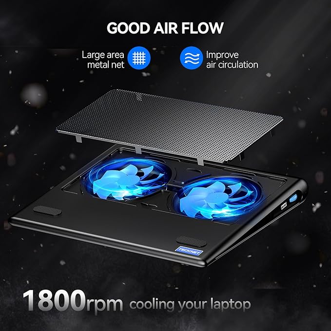 TECKNET Laptop Cooling Pad, Gaming Laptop Cooling Stand, Wind Speed Adjustable - Image 6