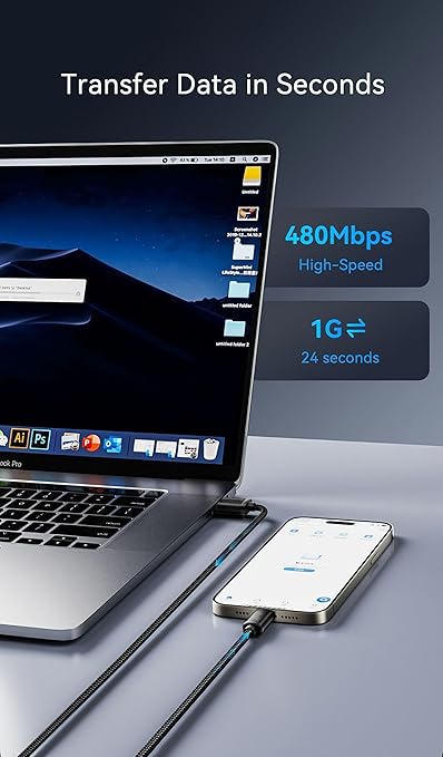 Woven USB-A to USB-C Cable for Apple iPhone 16 Pro Max MFi Certified USB to - Image 5