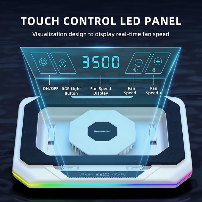 RGB Laptop Cooling Pad with LED Touch Screen, 3500 RPM Turbofan Notebook Cooler - Image 6