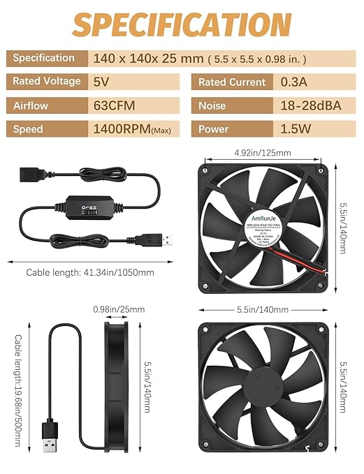 140mm x 25mm USB Computer Fan - Image 4