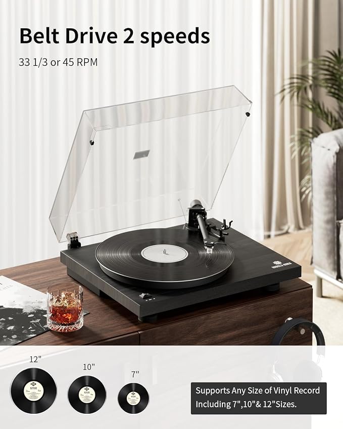 ANGELS HORN High Fidelity Vinyl Record Player, 2 Speed Belt Drive, Built-in - Image 2
