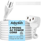 Adoreen 10 Ft Computer TV Replacement Power Cord White, 90 Degree Angled by Adoreen