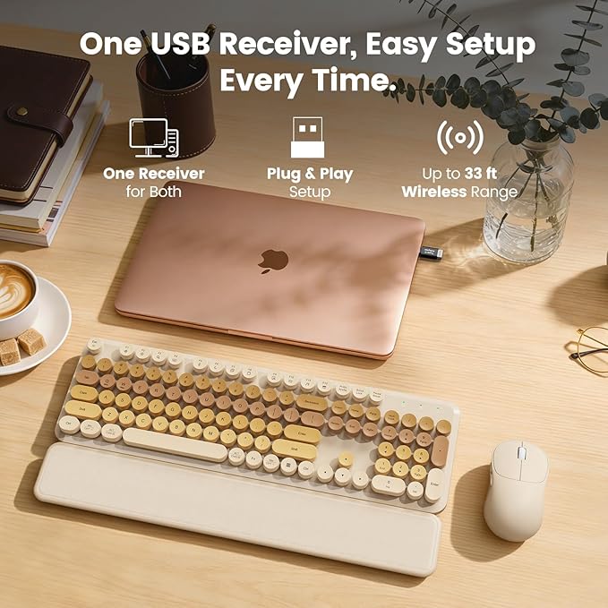 Wireless Keyboard and Mouse Combo, Magnetic Soft-Touch Wrist Rest, Round Keycaps - Image 7