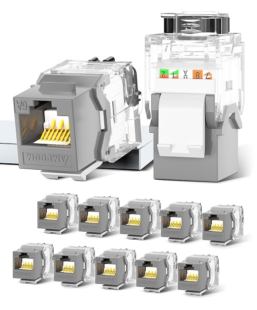 AMPCOM CAT6A UTP RJ45 Keystone Jack 50u Gold Plating Reusable Ethernet Wall Jack by AMPCOM