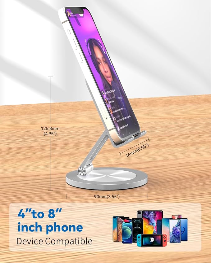 360 Rotating Phone Stand for Desk, Dual-Adjustable Foldable Aluminum Desktop - Image 6