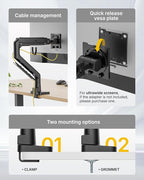 monTEK Single Monitor Arm with USB A/C, Ultrawide Monitor Stand - Image 6