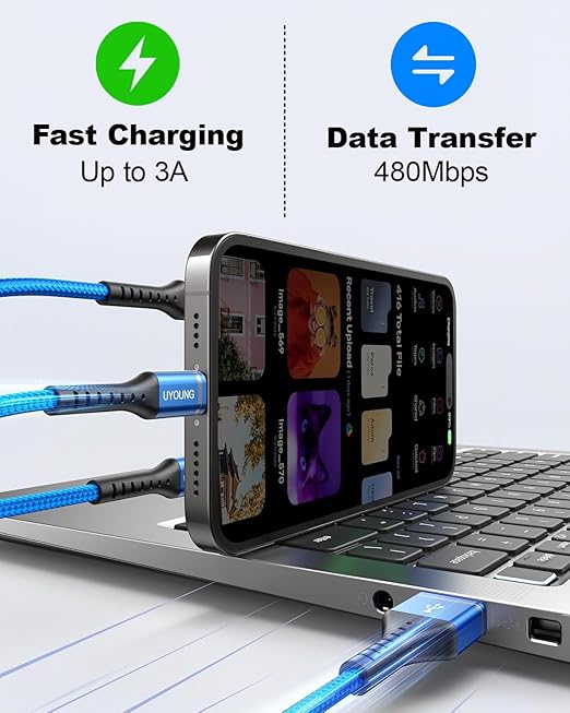 Multi Charging Cable 2Pack 6FT, 3 in 1 Charger Cable Braided Universal Phone - Image 4