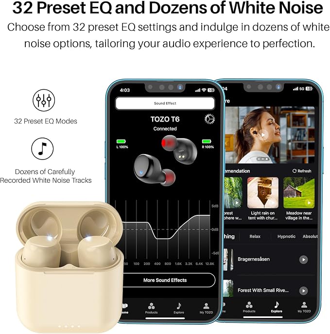 TOZO T6 Wireless Earbuds, Stereo Sound in Ear Headphones, 50 Hours Playtime - Image 3