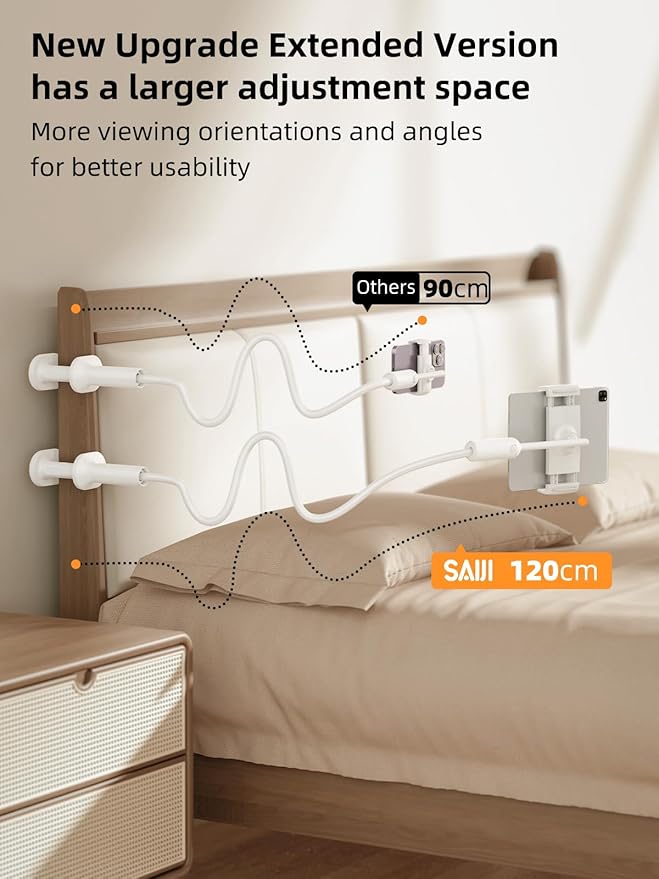SAIJI Gooseneck Tablet Holder for Bed, One-Hand Adjustable, Upgraded Base - Image 2