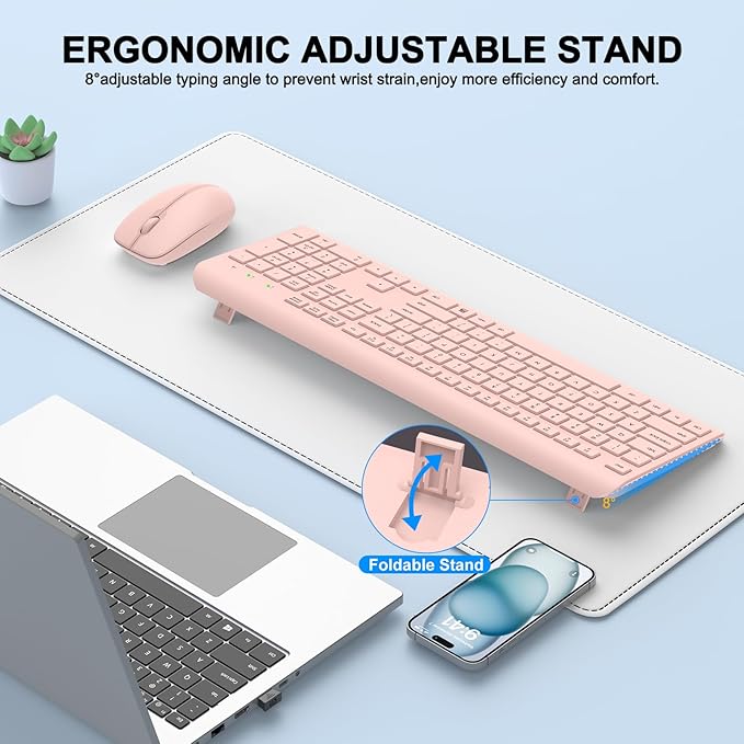 Wireless Keyboard and Mouse Combo, Full-Size Silent Ergonomic Keyboard and - Image 3