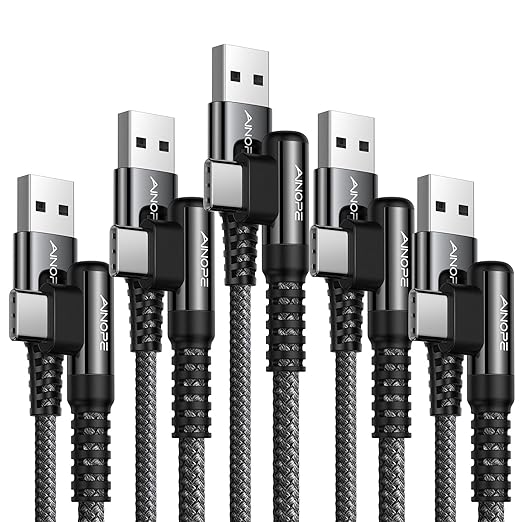 AINOPE USB Type C Cable 5-Pack 3.1A C Type Charging Cable Right Angle, Nylon by AINOPE10yearsforphoneaccessories