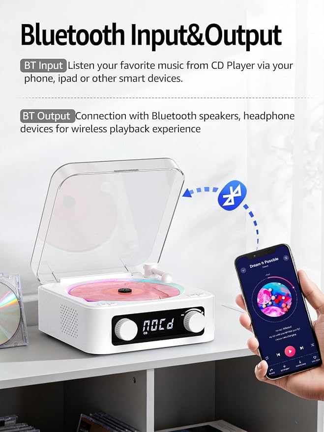 CD Player with Built-in Speakers Portable Bluetooth Input&Output Desktop CD - Image 3