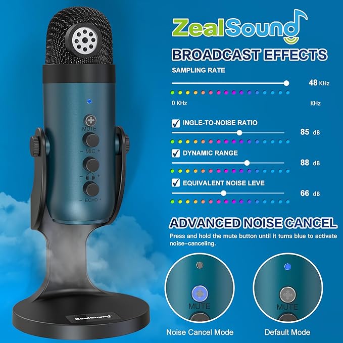 ZealSound Podcast Microphone for PC, Noise Cancellation USB Mic - Image 3