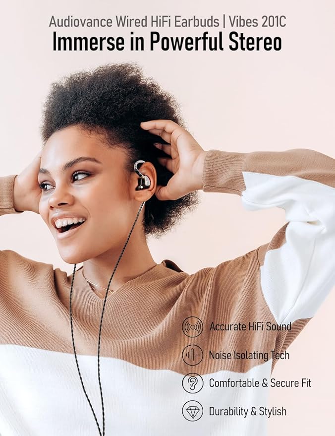 Vibes 201C Wired Earbuds in-Ear Headphones, USB C to 3.5mm Adapter & Braided - Image 2
