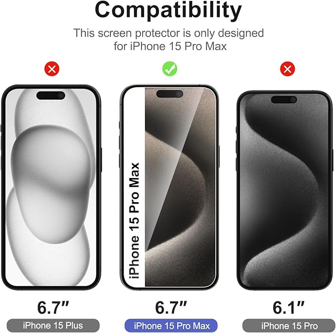 NEW'C 3 Pack Designed for iPhone 15 Pro Max Screen Protector, Enhanced Tempered - Image 2