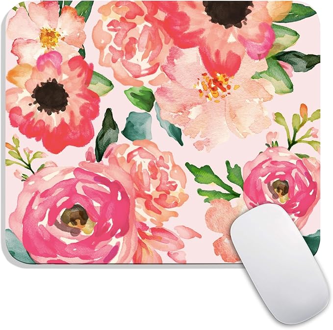 Square Mouse Pad Pink Watercolor Flower, Personalized Premium-Textured Custom by Armanza