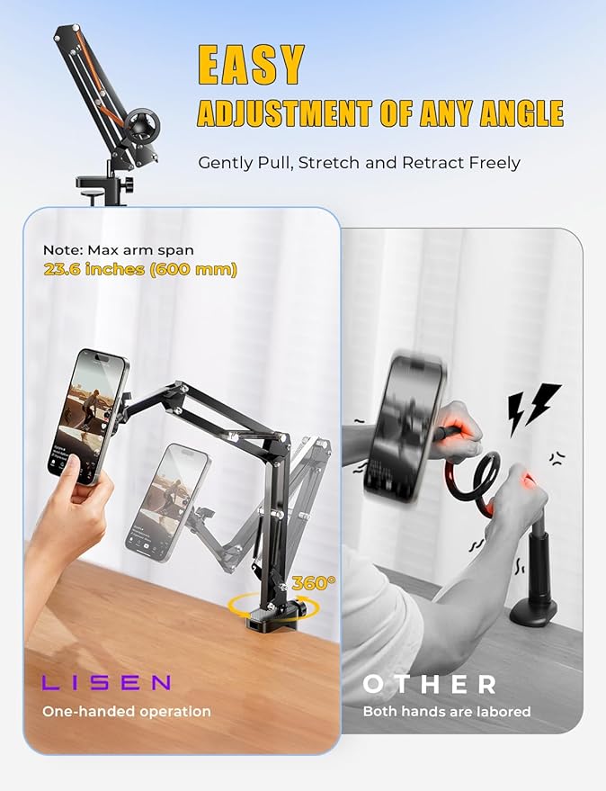 LISEN Gooseneck Phone Holder for Bed Magsafe Phone Stand for iPhone 16 15 Stand - Image 3