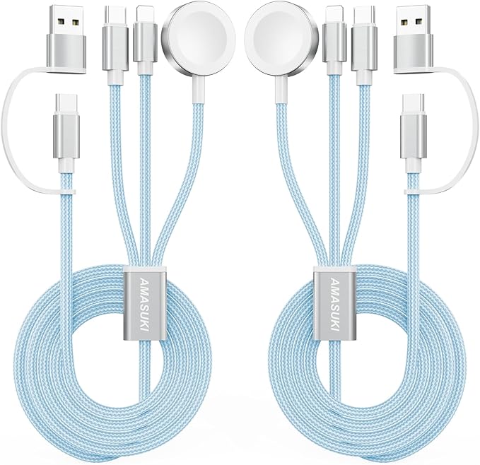 2Pack Blue-Travel Essentials 3 in 2 USB C Cable by ChargeBeyondPowerWithin