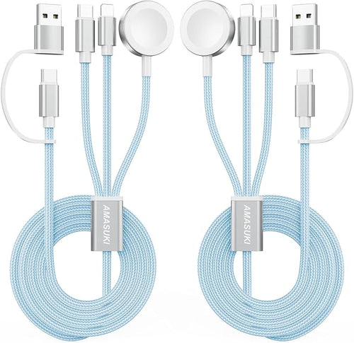 2Pack Blue-Travel Essentials 3 in 2 USB C Cable by ChargeBeyondPowerWithin